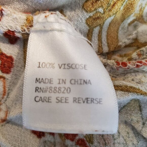 Rachel Zoe Med Floral Peasant Hippie V-Neck Blouse White Orange Ruffel Sleeve - Picture 10 of 10